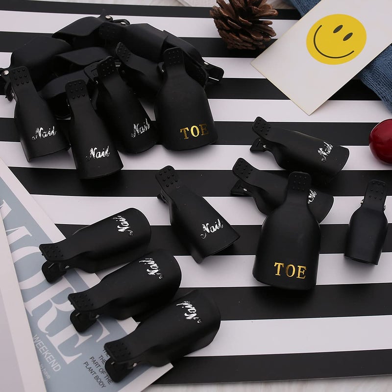 Akstore أكستور 20 قطعة مشابك مزيل طلاء الأظافر، مشابك مزيل طلاء الأظافر للأظافر القدم والأصابع جل طلاء الأظافر مشابك أكريليك لفك الطلاء (أسود) - Image 5